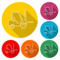 Forklift line icon or logo, color set with long shadow