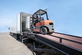 Forklift load pallet with cargo to truck