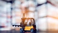 Forklift loader close up. Pallet stacker truck equipment at warehouse. Royalty Free Stock Photo