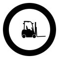 Forklift Loader Fork lift warehouse truck silhouette icon in circle round black color vector illustration image solid outline