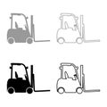 Forklift Loader Fork lift warehouse truck silhouette set icon grey black color vector illustration image flat style solid fill Royalty Free Stock Photo