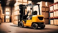 Forklift loader. Pallet stacker truck equipment at warehouse Royalty Free Stock Photo