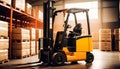 Forklift loader. Pallet stacker truck equipment at warehouse Royalty Free Stock Photo