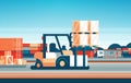 Forklift loader pallet stacker truck equipment warehouse international delivery concept flat horizontal Royalty Free Stock Photo