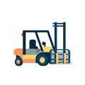 Forklift loader pallet stacker truck equipment warehouse international delivery concept isolated flat Royalty Free Stock Photo