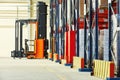 Forklift loader stacker truck at warehouse Royalty Free Stock Photo