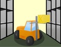 Forklift loader works in warehouse