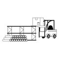 Warehouse and shipping forklift with cargo in black and white