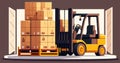 Forklift Loading Cargo in a Busy Warehouse