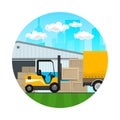 Forklift Loads or Unloads Boxes ,Icon