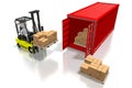 Forklift machine, cargo container - 3D rendering