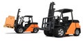 Modern forklifts with cardboard box.