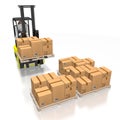 Forklift machine, packages - 3D rendering