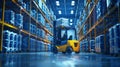 Forklift at Work in Warehouse. AI generated Royalty Free Stock Photo