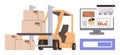 Forklift Moving Boxes with Analytics Display and Progress Bar for Logistic and Supply Chain Management Royalty Free Stock Photo