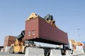 Forklift moving container Royalty Free Stock Photo