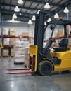 Forklift moving materials in a busy production hall Royalty Free Stock Photo
