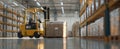 The forklift moving pallets in a spacious warehouse setting..AI generated image Royalty Free Stock Photo