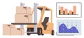 Forklift Transporting Boxes with Performance Charts Highlighting Productivity and Logistics Royalty Free Stock Photo
