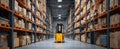 The forklift navigating through a well-organized warehouse filled with goods..AI generated image Royalty Free Stock Photo