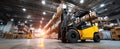The forklift operating in a modern warehouse filled with logistics and inventory..AI generated image Royalty Free Stock Photo