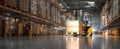 The forklift operating in a spacious warehouse full of goods and pallets..AI generated image Royalty Free Stock Photo