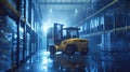 A Forklift at Work in Warehouse. AI generated Royalty Free Stock Photo