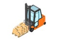 Orange counterbalance forklift with pallet. Royalty Free Stock Photo