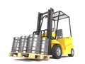 Forklift with pallete of beer kegs 3d illustration.