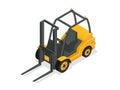 Forklift for raising and transporting goods concept