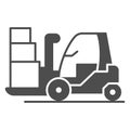 Forklift solid icon, airlines concept, forklift truck control vector sign on white background, luggage on forklift glyph