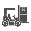 Forklift solid icon, delivery and logistics symbol, Lift truck vector sign on white background, box loader icon in glyph