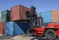 Forklift stacking containers