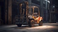 Forklift standing on industrial dirty concrete wall background. Generative AI Royalty Free Stock Photo