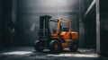 Forklift standing on industrial dirty concrete wall background. Generative AI Royalty Free Stock Photo