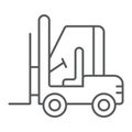 Forklift thin line icon, automobile and cargo, truck sign, vector graphics, a linear pattern on a white background. Royalty Free Stock Photo