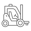 Forklift thin line icon, delivery and logistics symbol, Cargo transportation vector sign on white background, Lift truck