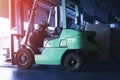 Forklift Tractor Loader Parked Loading at the Warehouse