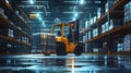 A Forklift at Work in Warehouse. AI generated Royalty Free Stock Photo