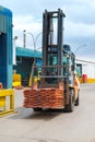 A forklift transporting copper cathodes Royalty Free Stock Photo