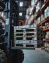 Forklift transporting pallets of materials in a busy warehouse setting Royalty Free Stock Photo
