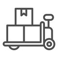 Forklift trolley with boxes line icon, delivery and logistics symbol, Loaded hand warehouse cart vector sign white Royalty Free Stock Photo