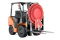 Forklift truck with best choice badge, 3D rendering