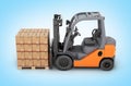 Forklift truck with boxes on pallet side view on blue gradient background 3d Royalty Free Stock Photo