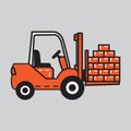 Forklift truck with bricks. Vector illustration decorative design
