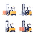 Forklift truck cargo. Industrial transport. Warehouse equipment for lifting cardboard boxes. Freight logistic