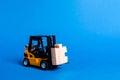 Forklift truck carries part of the puzzle. Business processes and globalization concept. Take a Niche Market. Take part in a large