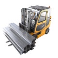 Forklift truck carrying steel beams Royalty Free Stock Photo