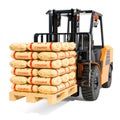 Forklift truck with cement bags, 3D rendering