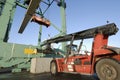 Forklift truck and container crane